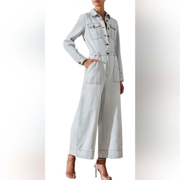 Shona Joy Pants - SHONA JOY Noah Long Sleeve Denim Lightwash Utility Jumpsuit Sz. 6